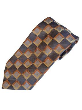 Bergamo New York Tie X-Long Blue Brown Squares Mens Necktie Business Career